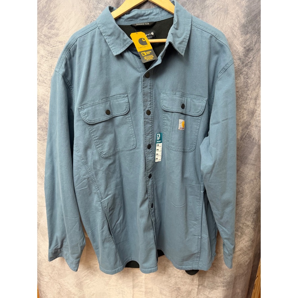 Carhartt Rugged Flex Relaxed Fit Fleece Lined Canvas Shirt Jac Blue TJ5419-M 2XL